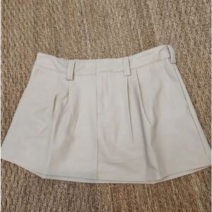 Sky To Moon Pleather Cream Mini Skirt with Pleat Front Size S